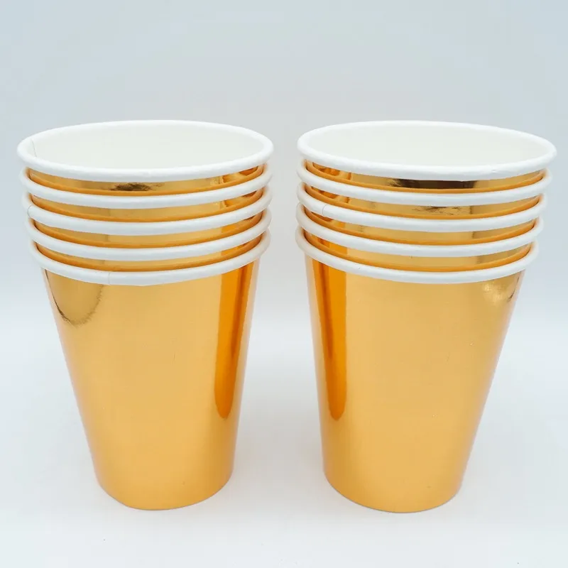 

10 pcs Rose Gold Paper Cups Disposable Tableware Wedding Birthday Decorations Baby Shower Theme Festival For Kids Girls Boys