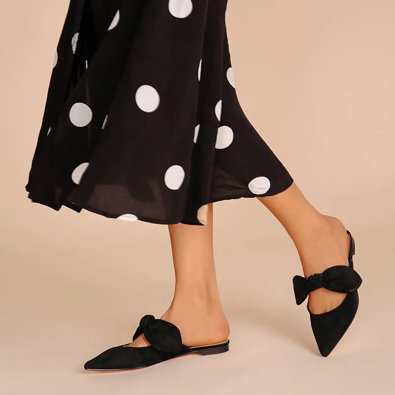 BeauToday/женские туфли без задника из натуральной замши; женские туфли на плоской подошве с острым носком и бантом-бабочкой хорошего качества; ручная работа; 36066