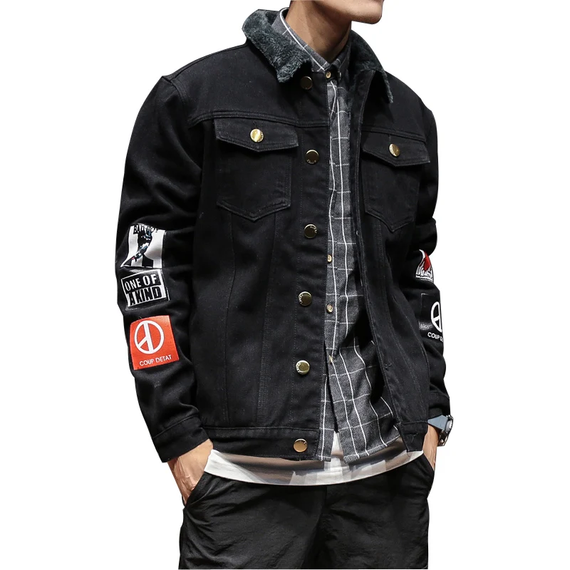 

Fashion Jeans jacket men with fur fleece Winter Autumn Black Blue Plus sizechaqueta 3xl 4xl 5xl G-dragon
