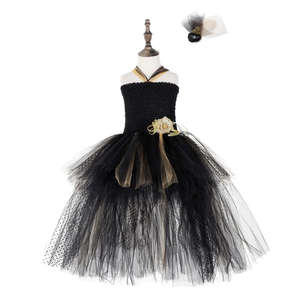 

2019 Girls Princess Dress Summer Black Evening tutu Dresses for Toddler Kids 2 3 4 5 6 7 8 Years Birthday Party Elegent Ceremony