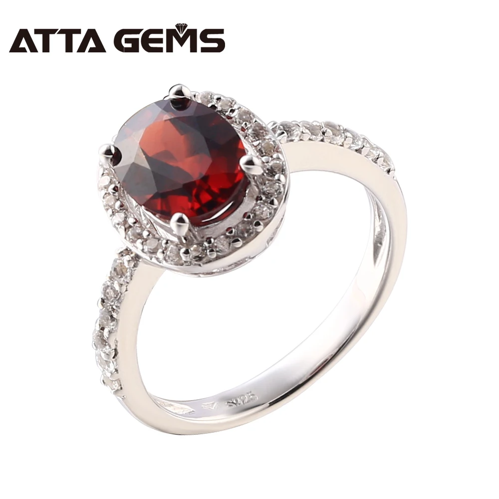 

Natural Garnet Silver Rings Wedding Engagement Women Silver Rings Fine Jewelry Brand 2 Carats Garnet Natural Gemstone Ring