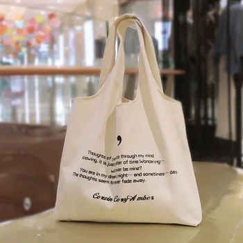 

High-Quality Letter Printed Women Handbags Canvas Tote bags Reusable Cotton grocery High capacity Shopping Bag