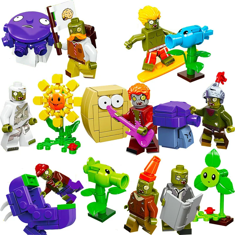 

8Pcs Plants Vs Zombies Sunflower Repeater Chomper Model Building Blocks Bricks Toys For Children Compatible With Lego