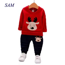 Одежда для маленьких мальчиков и девочек 18 мес.-5 лет, рождественский костюм, Осенние комплекты одежды с длинными рукавами для мальчиков, модная детская одежда с изображением лося для мальчиков