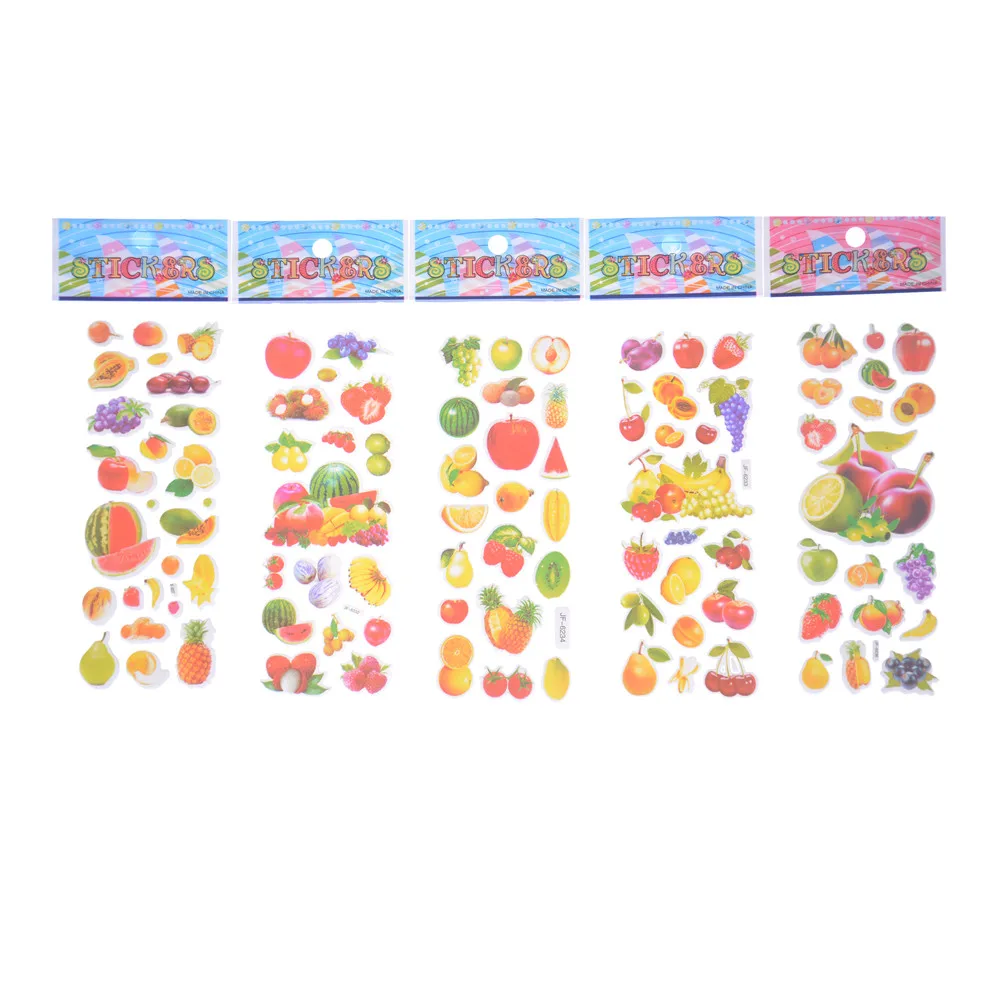 6 Sheets Factory Direct Sales Real Fruits Fruitage Greens Pear Banana Grapes Scrapbooking Bubble Stickers Emoji Reward Kids Toys