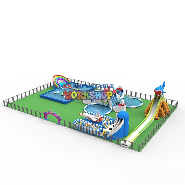 Inflatable dry playground Land Water Park,Inflatable Pool With Slide,water games,inflatable aqua amusement park 5