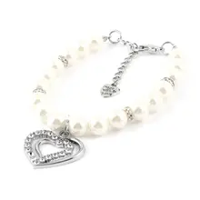 DSHA New Hot Heart Pendant White Faux Pearl Decor Pet Dog Puppy Collar Necklace S