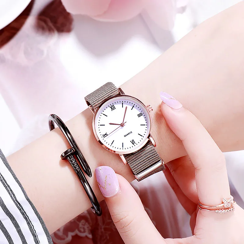 Креативные модные женские часы топ продаж с узором студенческие наручные часы романтический нейлоновый ремешок персональный Reloj Mujer Кварцевые Подарки - Цвет: Grey1