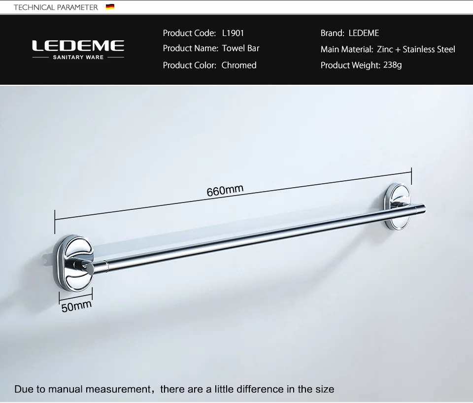 LEDEME полотенцесушители из нержавеющей стали аксессуары для ванной комнаты цинковый сплав основа хромированная одинарная полотенцесушитель держатель для полотенец бар 66 см L1901