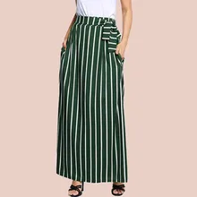 Модные женские юбки jupe femme, одежда для повседневной носки в полоску, длина до щиколотки, шифон, Империя, на шнуровке, винтажный, длинный, 2AUG8