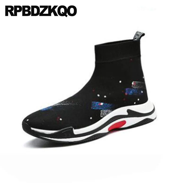 

Luxury High Sole Men Slip On Casual Shoes Sneakers Platform Thick Soled Booties Boots Stylish Ankle Wedge Top Sock Black Trainer