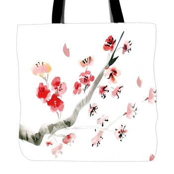 

Watercolor Style Flowers Printed Tote Bag For Shopping Food Convenience Women Shoulder Canvas Hand Bags Two Sided Print