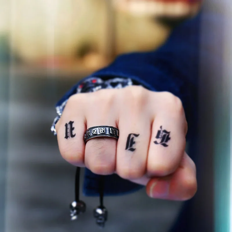 BEIER 316L Stainless Steel Men Buddhist Sutra Ring High Quality Opening Jewelry BR8-368