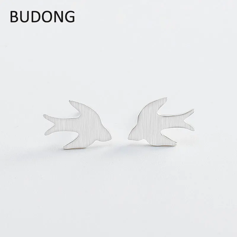 BUDONG 100% 925 Sterling Silver Wedding Earring Prevent Allergy Animal Bird Swallow Stud Earrings for Women Fine Jewelry LHE0104 | Украшения