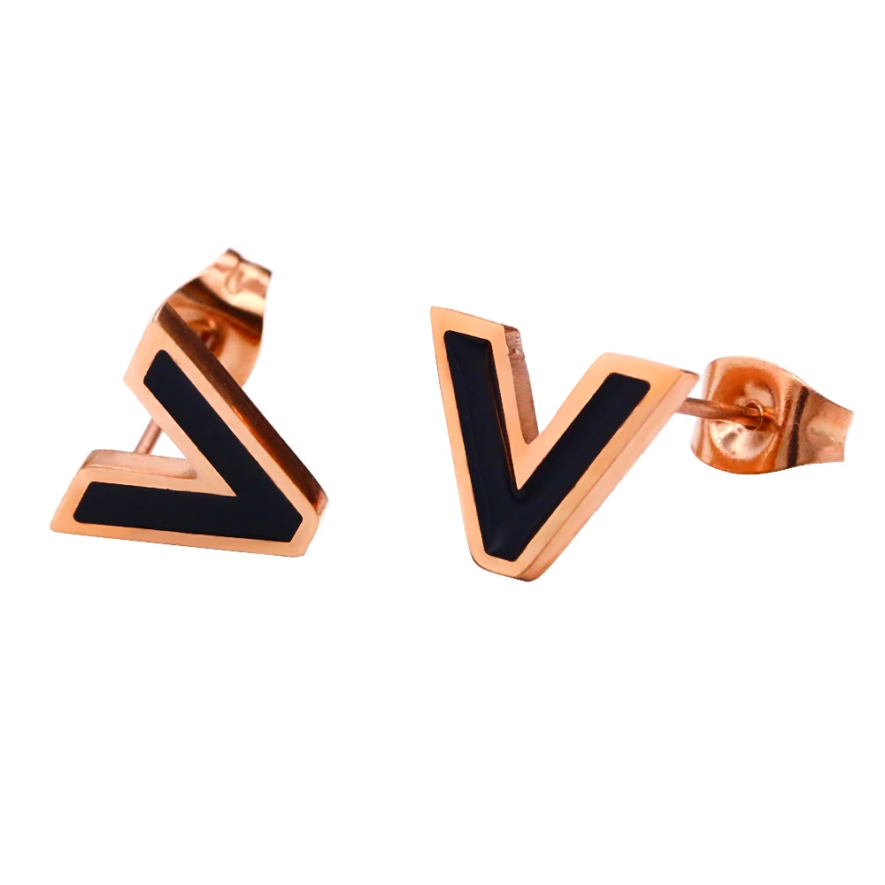 

Fashion exotic jewelry Stainless steel rose gold flat drop oil V-shaped earrings Women's fashion earrings