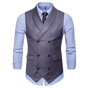 

Brand Sleeveless Jacket Waistcoat Men Suit Vest Fashion Male British Style Cotton Blends Double Breasted Vintage Vests