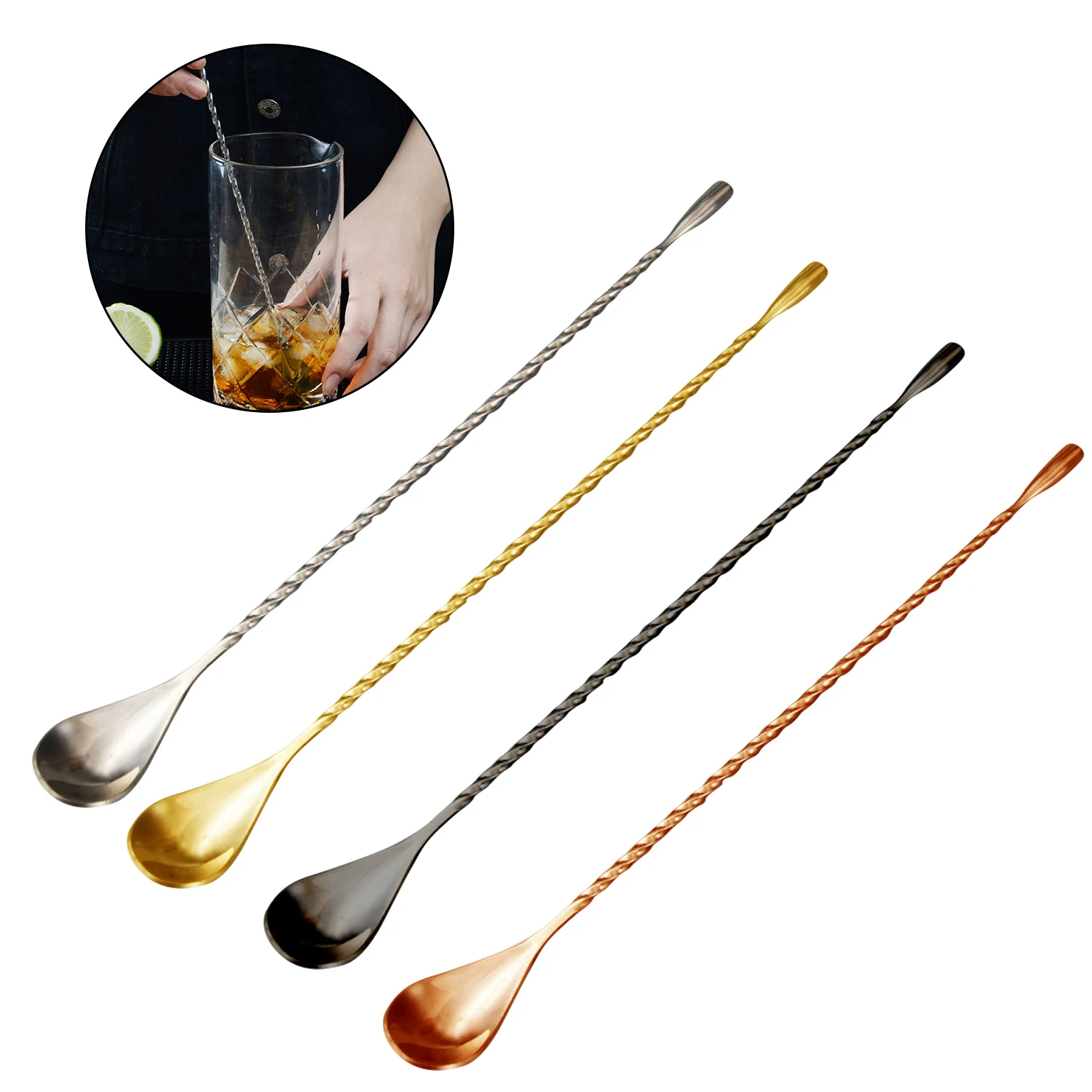 Behogar 12 Inches Stainless Steel Cocktail Mixing Spoons Bartender Tools Supplies for Home Bars