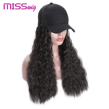 

MISS WIG Kinky Curly Long 22 Inch Natural Black Cap Hair Extensions Hat Hairpiece Synthetic Heat Resistant Hair Piece