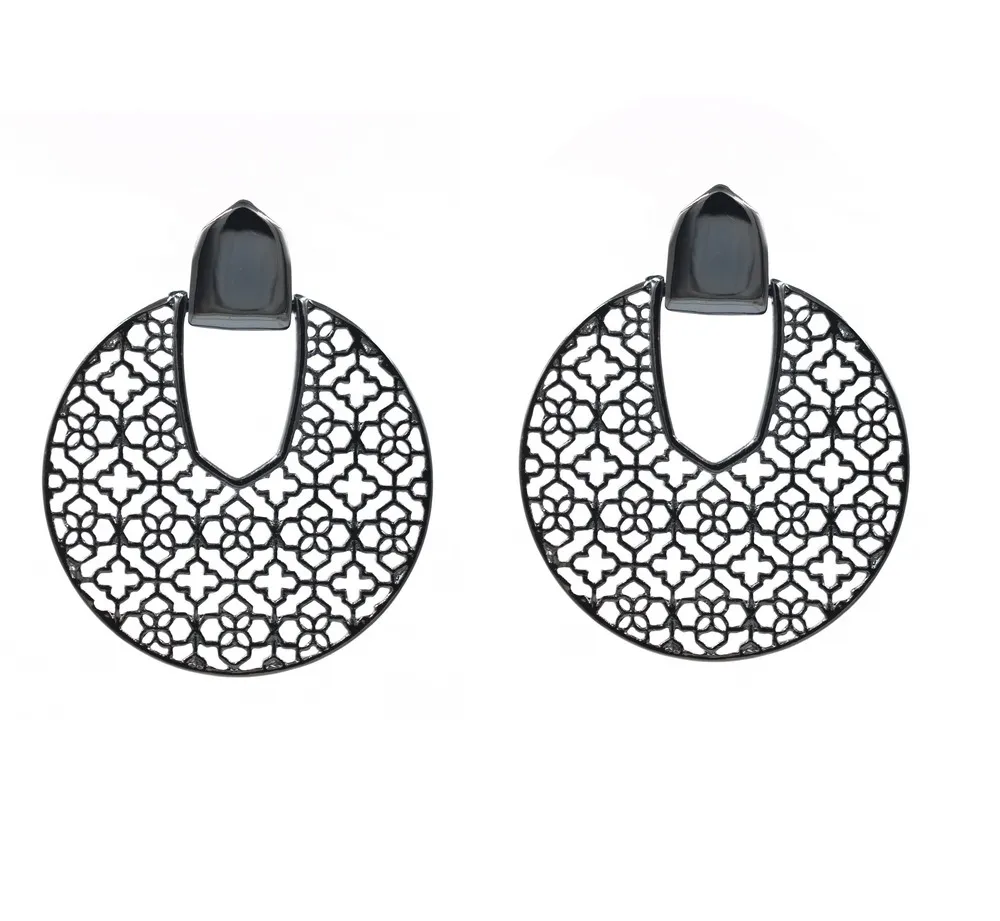 Новые модные полированные круглая филигрань геометрические серьги для женщин - Окраска металла: Black