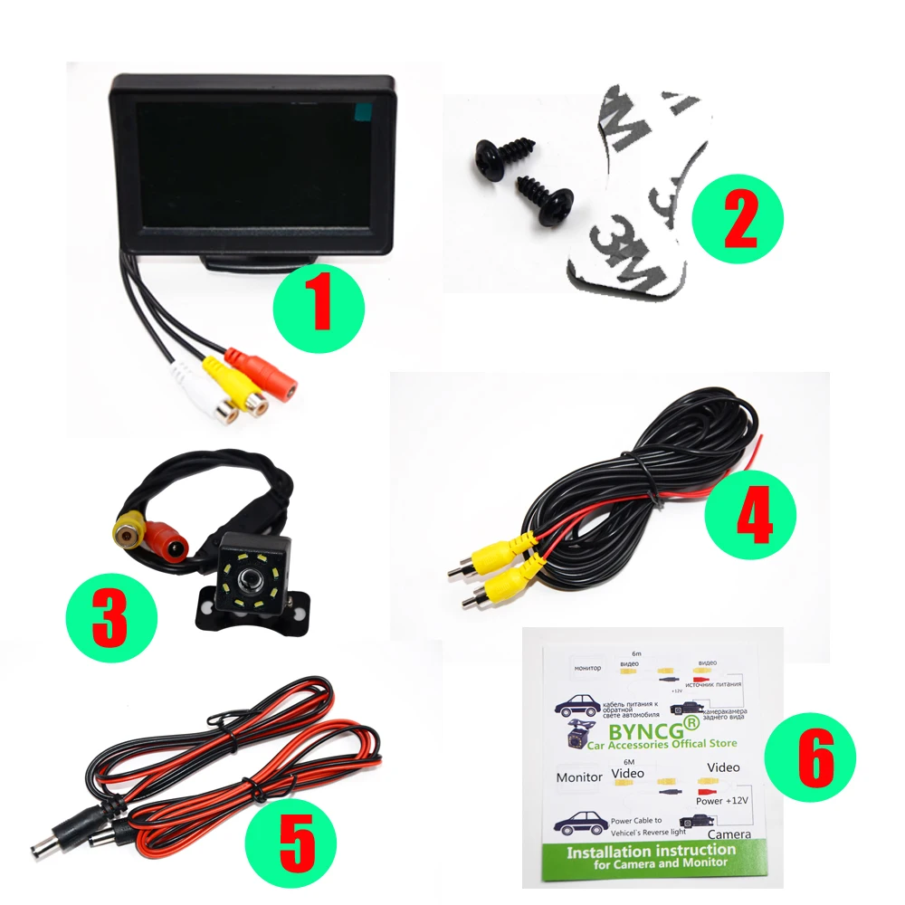 BYNCG 4.3 Car Rearview Mirror Monitor Auto Parking System + LED Night Vision Backup Reverse Camera CCD Car Rear View Camera