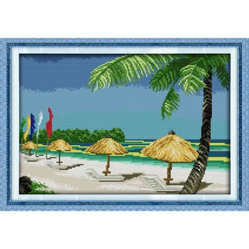 

Everlasting love Beach scenery Chinese cross stitch kits Ecological cotton stamped DIY 11CT New year gift decorations for home
