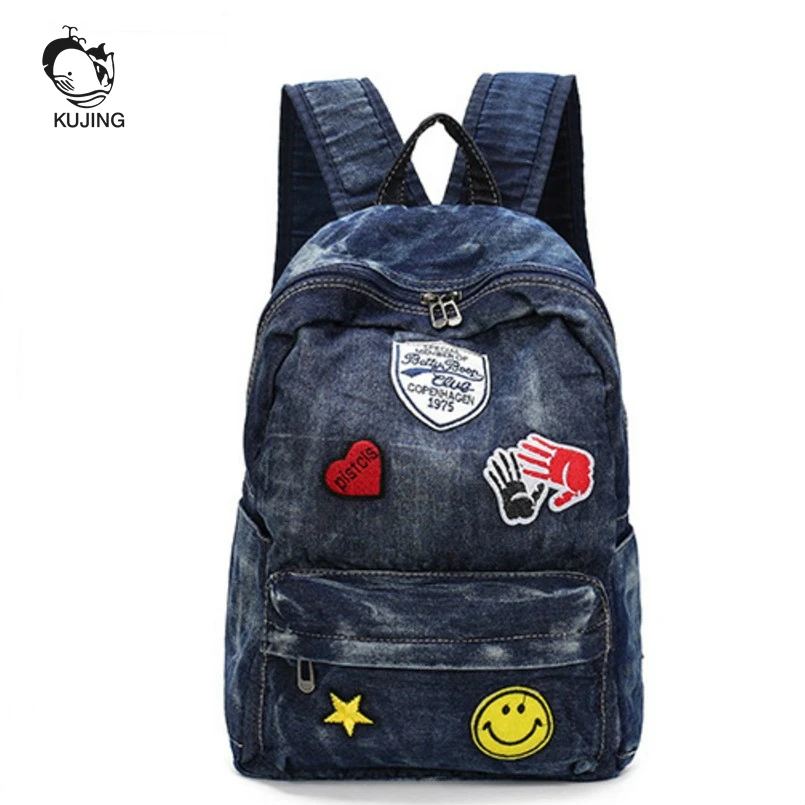 

KUJING Brand Fashion Backpack High Quality Hot Cowboy Female Student Backpack Cheap Luxury Canvas Travel Casual Women Backpack