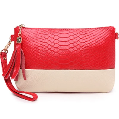 Вечерние сумки для женщин, кожаный клатч, женские кожаные сумки, модные сумки на плечо с кисточкой и цепочкой с крокодиловым узором - Цвет: Красный