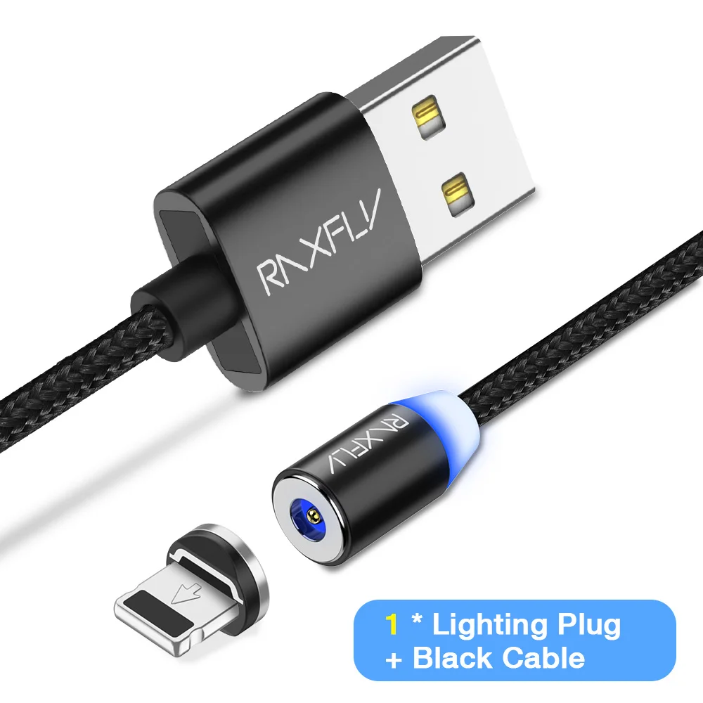 RAXFLY Магнитная USB Тип Кабеля C кабель Lightning магнит Зарядное устройство для iPhone XS Max XR samsung S9 Магнитная Micro зарядный провод USB магнитная зарядка магнитный кабель провод для зарядки usb провод - Цвет: 1 Plug Black Cable