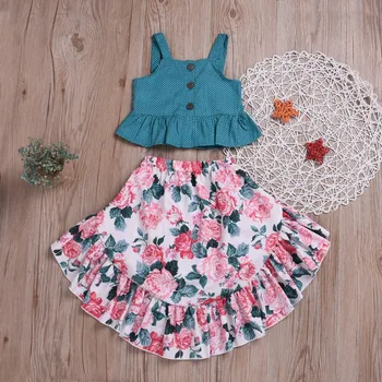 

Toddler Kid Baby Girl Summer Clothes Sets Cotton Tops Vest Sleeveless Floral Skirts Cute Party Outfits Clothing