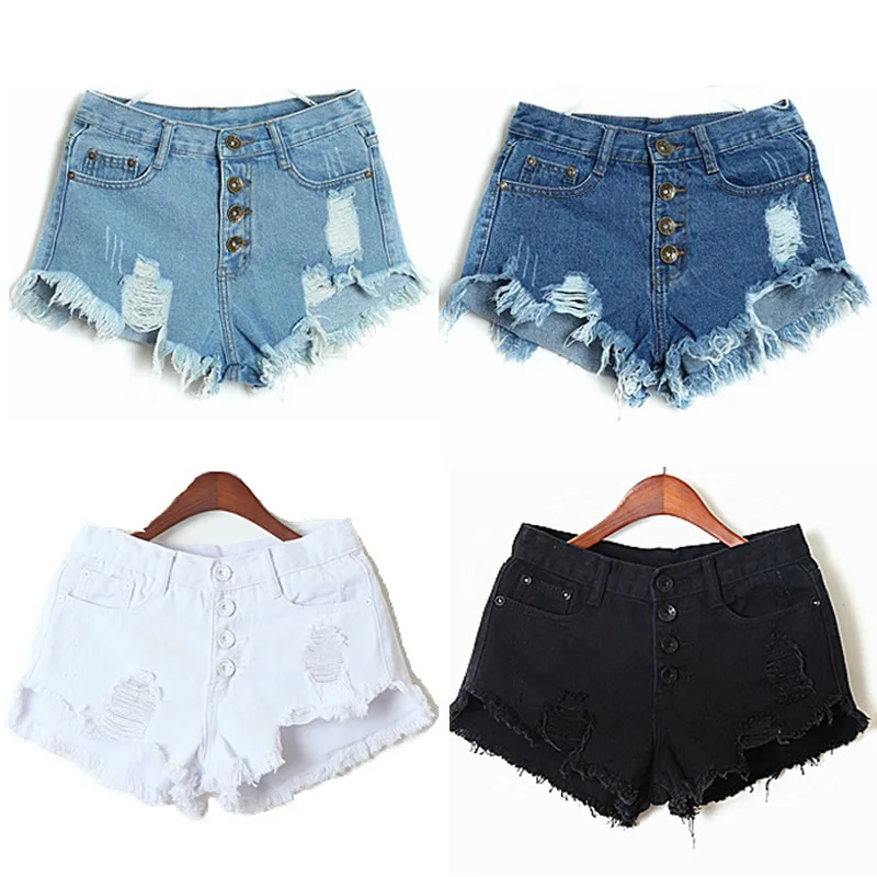 

New Women Jeans Shorts Pants Woman High Waist Ripped Hole Wash Denim Shorts White Sexy  Casual Fashion Short Summer Trouser