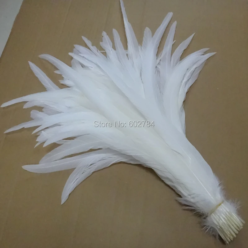 

EMS Free Shipping rooster feathers 100pcs/lot 12-14" 30-35cm pure white rooster tail feather for party performance