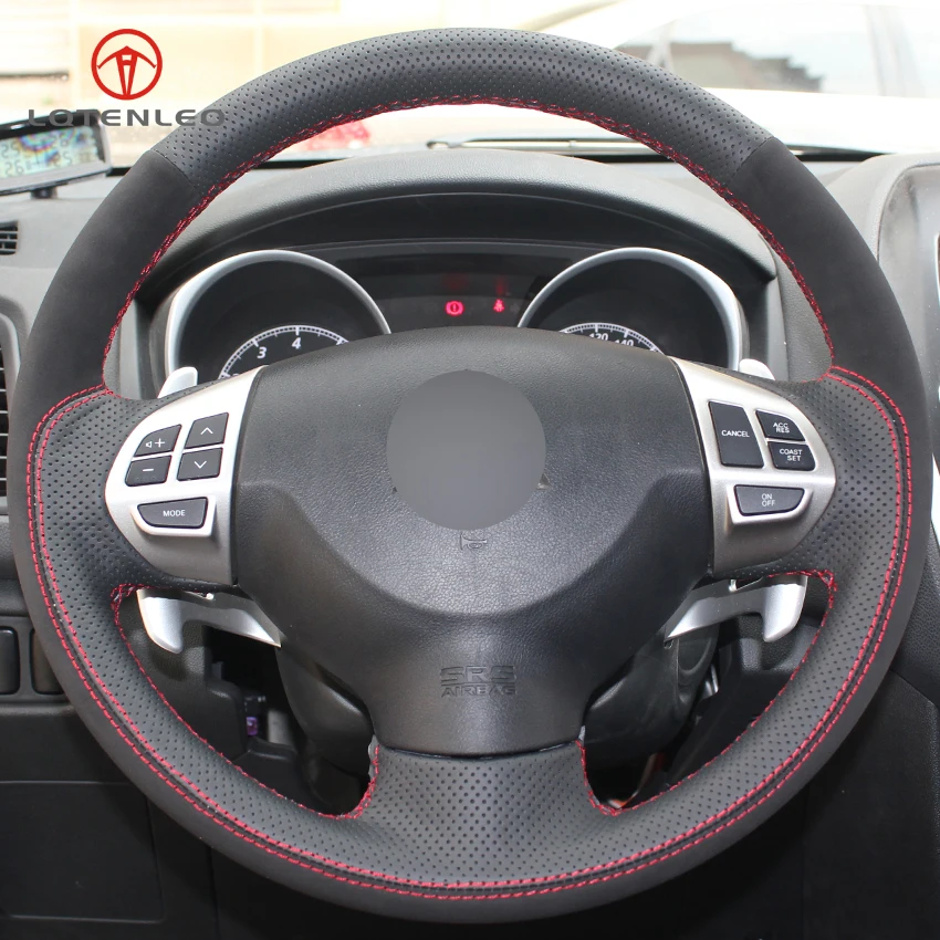 LQTENLEO Black Genuine Leather Suede Car Steering Wheel Cover for