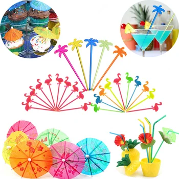 

Summer Party DIY Cocktail Parasols Paper Umbrella Cake Topper Picks Hawaiian Beach Party Decor Juice Drink Stirrers For Party