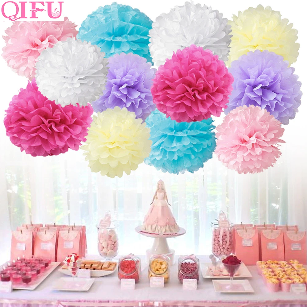 

QIFU 5pcs 20cm 25cm Tissue Paper Pompom Garland Rustic Weeding Decoration for Weddings Decor Party Decor Bridal Shower Baby