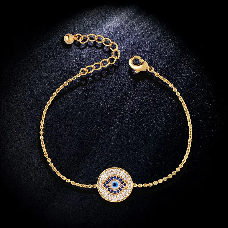 

Top Quality Turkish Blue Evil Eye Bracelet Luxury CZ Gold Link Chain Bracelet for Women Pulseira Fashion Turkey Jewelry brtk49