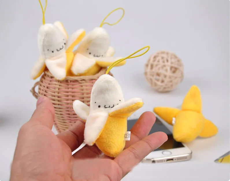 Kawaii Новинка желтый банан 8 см плюшевая игрушка в подарок строка подвеска мягкая игрушка-брелок свадебный подарок букет плюшевые игрушка