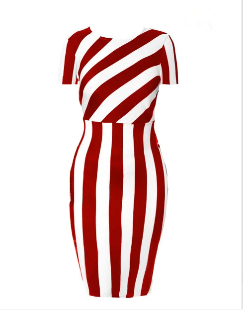 Женское длинное короткое Повседневное платье размера плюс 3XL 4XL летнее Полосатое вечернее платье для женщин Vestido элегантное женское платье для работы - Цвет: Short Red