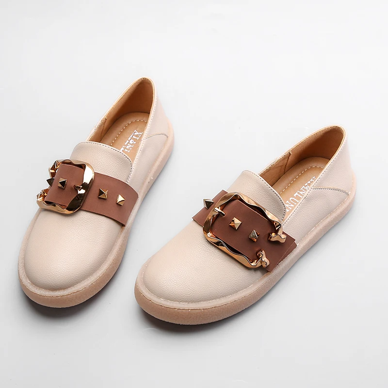 

AARDIMI Handmade Cow Leather Women Shoes Spring Genuine Leather Chaussure FemmeRivet Casual Slip-On Zapatos Mujer Lady Moccasins