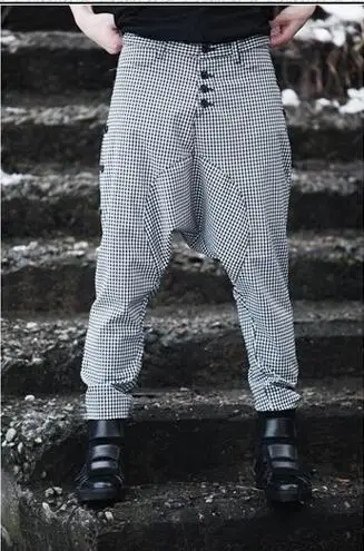 Мужские брюки с вилкой для ночного клуба, брюки с вилкой, штаны с гаруном для ног, мужская одежда певицы, 27-38 - Цвет: grid