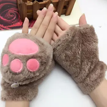 

Women's autumn and winter Coral Fleece gloves lovely cartoon bear paw flip cover glove winter warm mitten R118