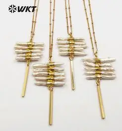WT-N1124 WKT ожерелье из пресноводного жемчуга высокое качество жемчужная подвеска не выцветает золотого цвета массивные украшения - Окраска металла: gold color