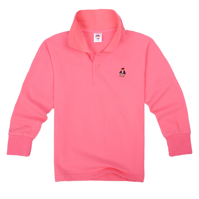Весенне-осенние рубашки-поло наивысшего качества для мальчиков и девочек однотонная школьная форма футболка унисекс хлопковая одежда с длинными рукавами для От 3 до 16 лет - Цвет: rose red
