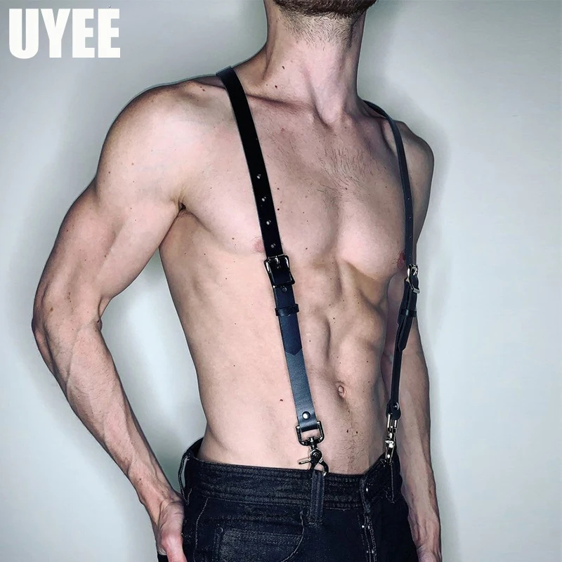 

UYEE Pu Leather Men Harness Punk Body Bondage Sexy Shoulder Straps Costume With Buckle For Men's Clothing Belt Suspenders LM-065