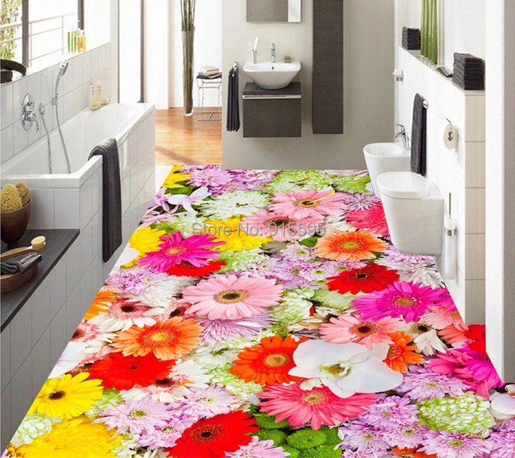 Пользовательские 3D фото обои цветок гостиная спальня ванная комната пол Фреска ПВХ самоклеющиеся Нескользящие водонепроницаемые напольные обои