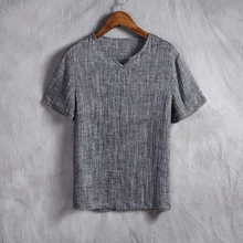 SHAN BAO брендовая мужская одежда в китайском стиле, тонкая льняная Повседневная футболка с короткими рукавами, Мужская Однотонная футболка с v-образным вырезом