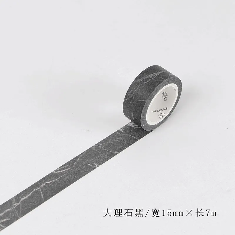15mm*7m DIY Japanese White Black Marble Washi Tape Paper Adhesive Tapes Stickers Masking Tapes Decorative Stationery Tape