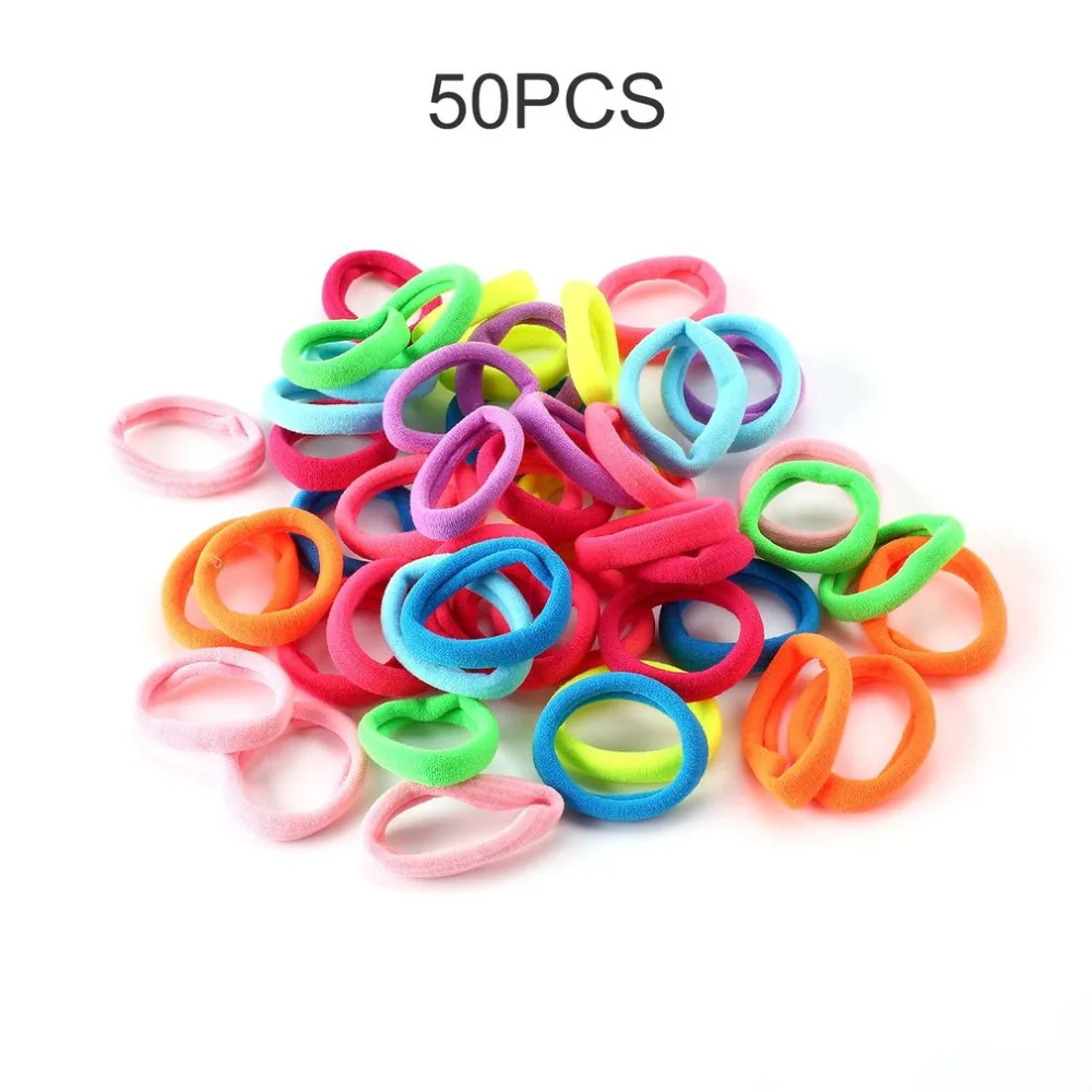 

50 Pcs/Pack Coloful Elastic Hair Ropes for Girls Kids Ponytail Headdress Accessories Seamless Headwear Hairbands Topknot