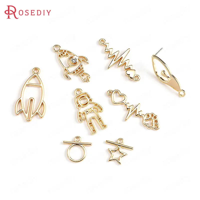 

20PCS Gold Color Plated Zinc Alloy Round Circle Star Heart Astronaut Rocket Charms Diy Jewelry Findings Earrings Accessories