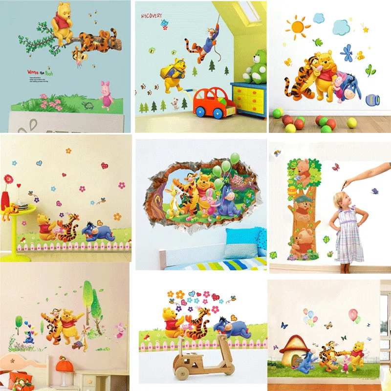 Мультфильм детская комната деревья и медведь шаблон наклейки на стену измерения высоты для детской комнаты детские наклейки на стену в детскую домашнюю Декор