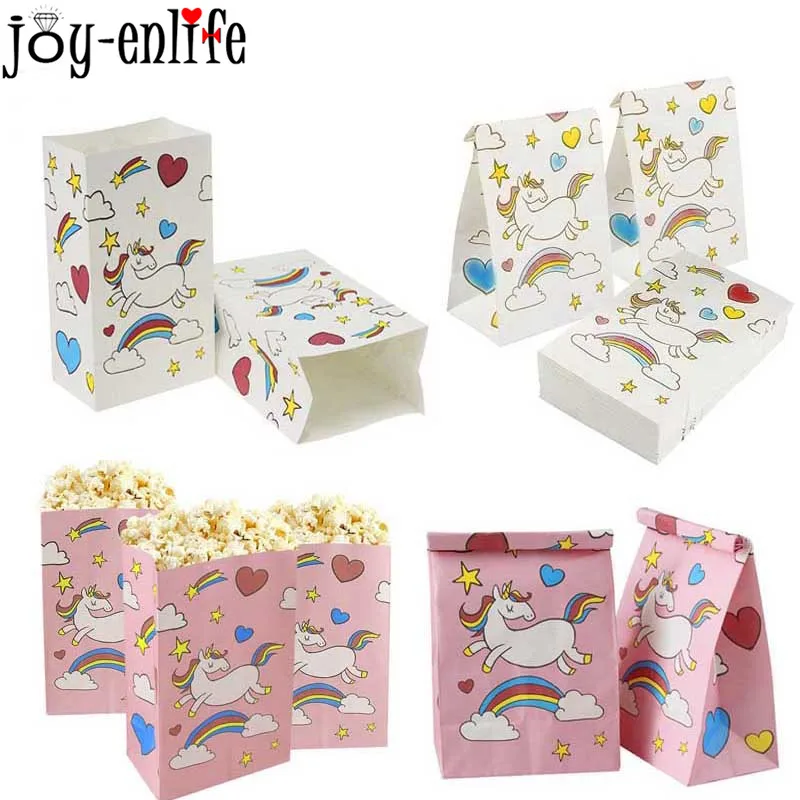 

JOY-ENLIFE Pink /White Unicorn Popcorn Boxes DIY Birthday Party Decoration Candy Buffet Favors Paper Bags Baby Shower Kids Favor
